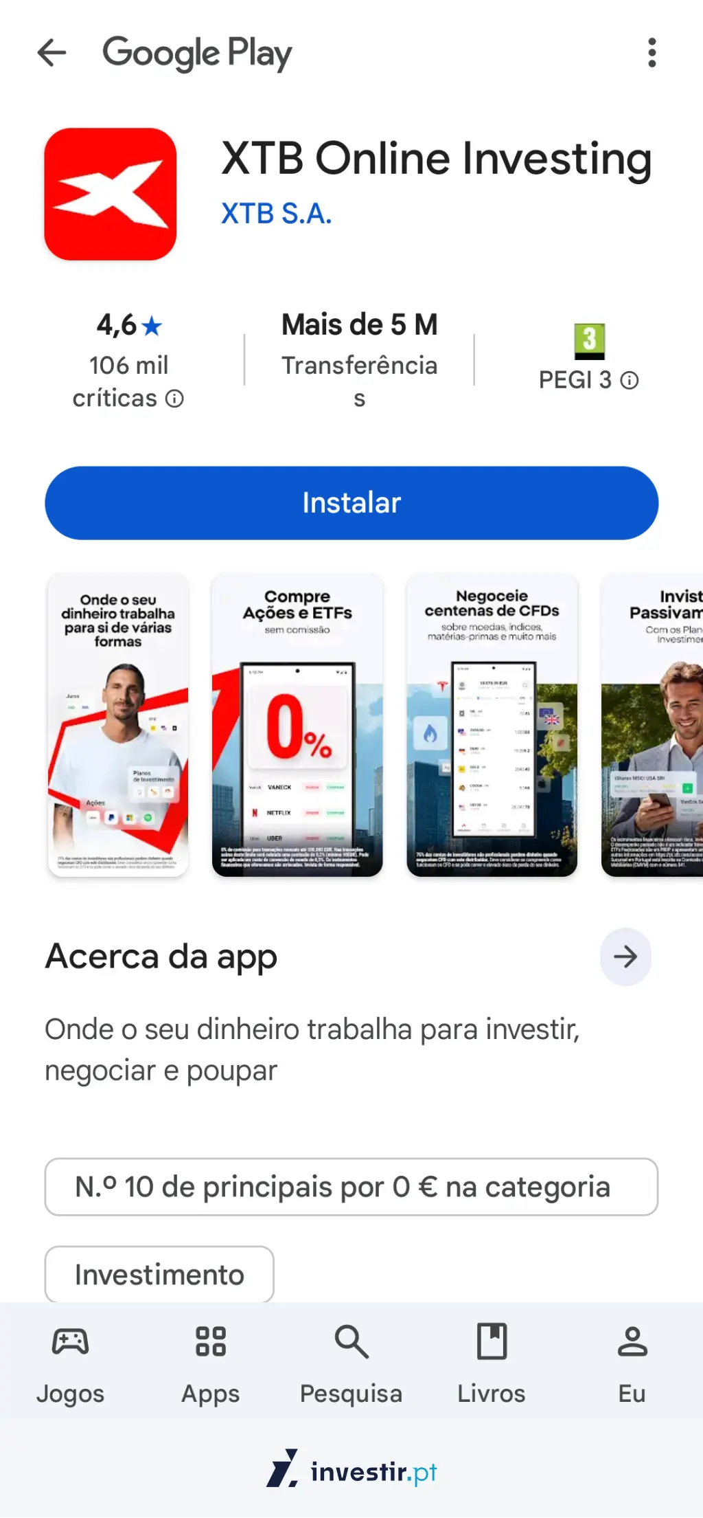Instalar a app XTB no telemóvel