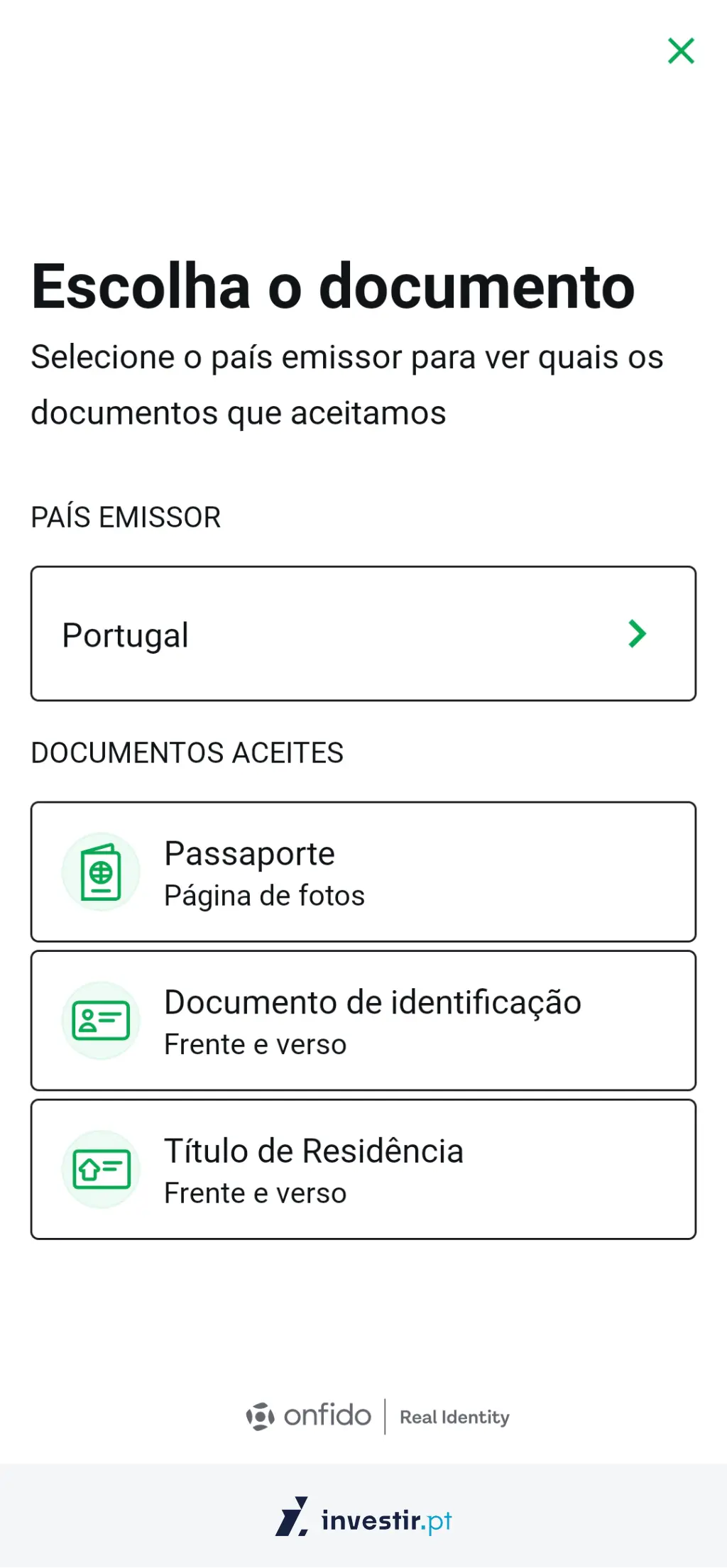 3. Escolher documento de identificação