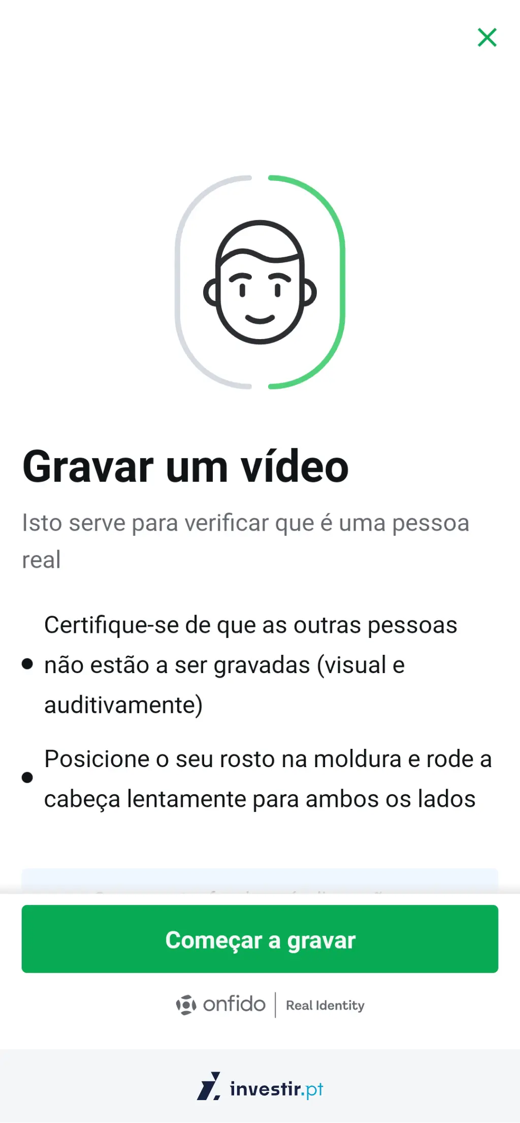 7. Gravar um vídeo para confirmar a tua identidade