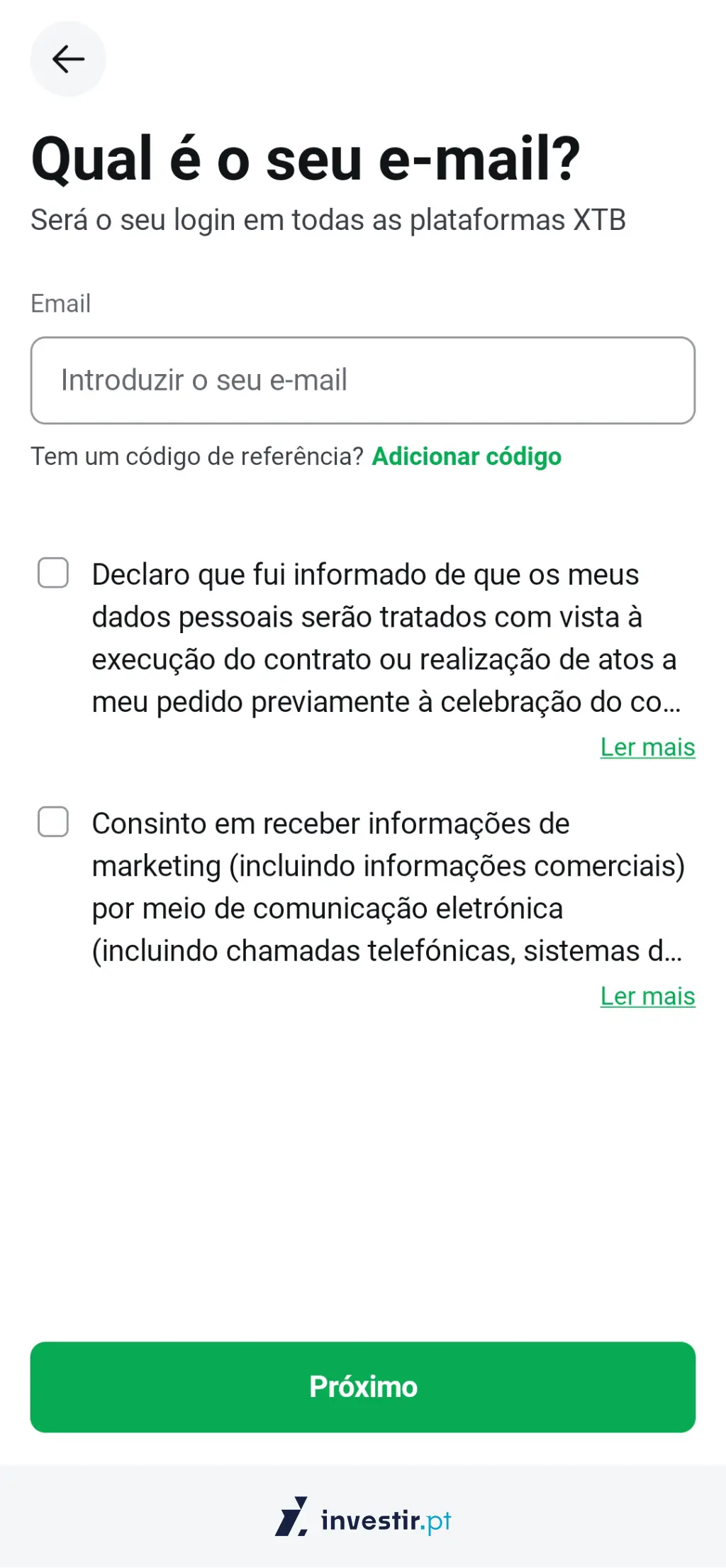3. Introduz o teu e-mail e aceita os termos