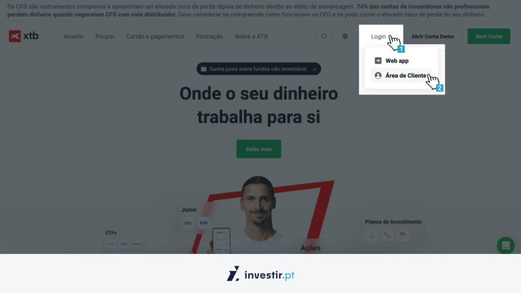 1. Homepage do site da XTB