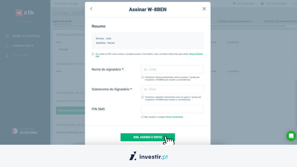 10. Assinar o W-8BEN