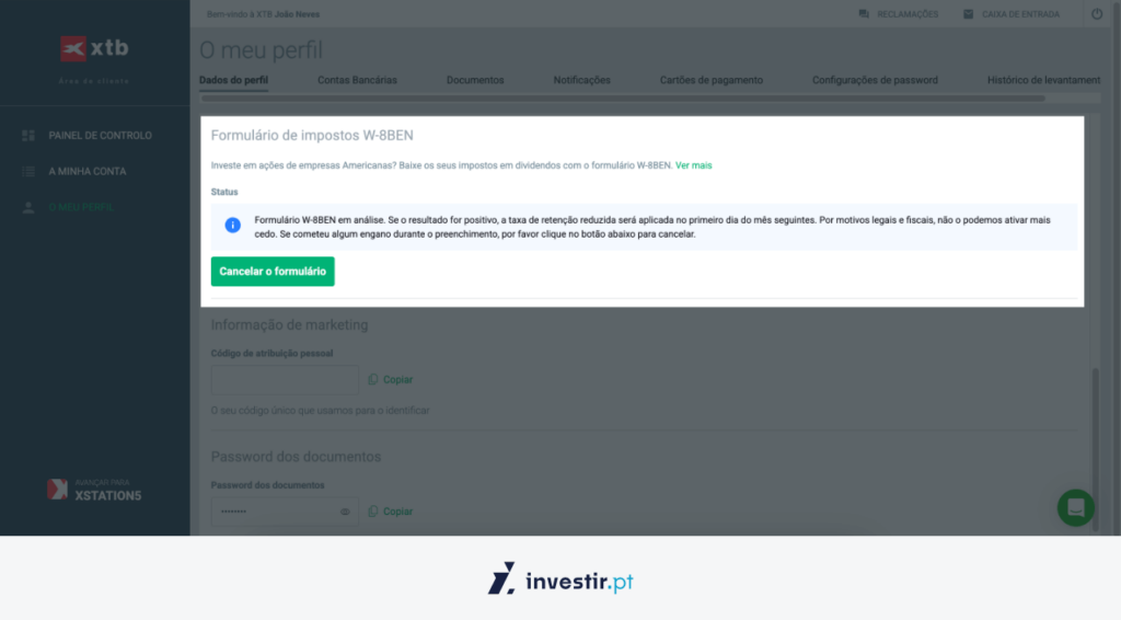 12. Formulário W-8BEN em análise