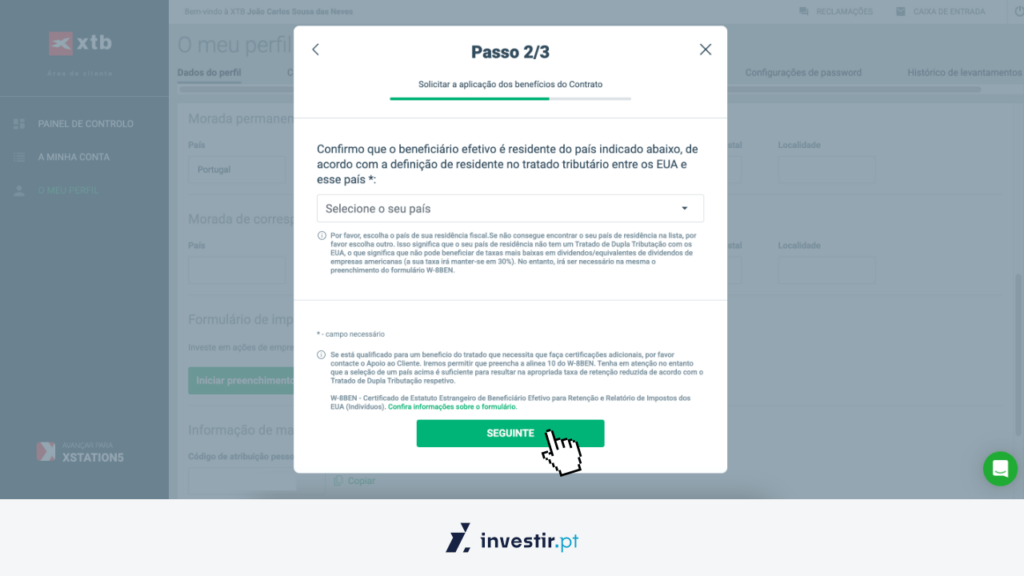 8. Passo 2/3: solicitar a aplicação dos benefícios do Contrato